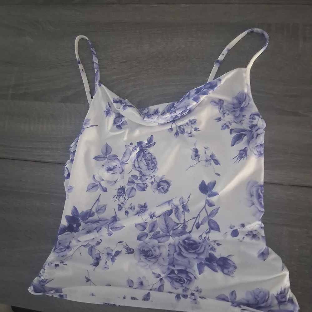 Satin Floral Cowl Neck Cami in White and Lavender